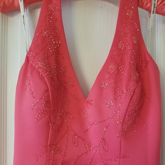 Satin Halter Gown with Embellished Bodice;Coral; Sz 5/6 - Picture 5 of 8